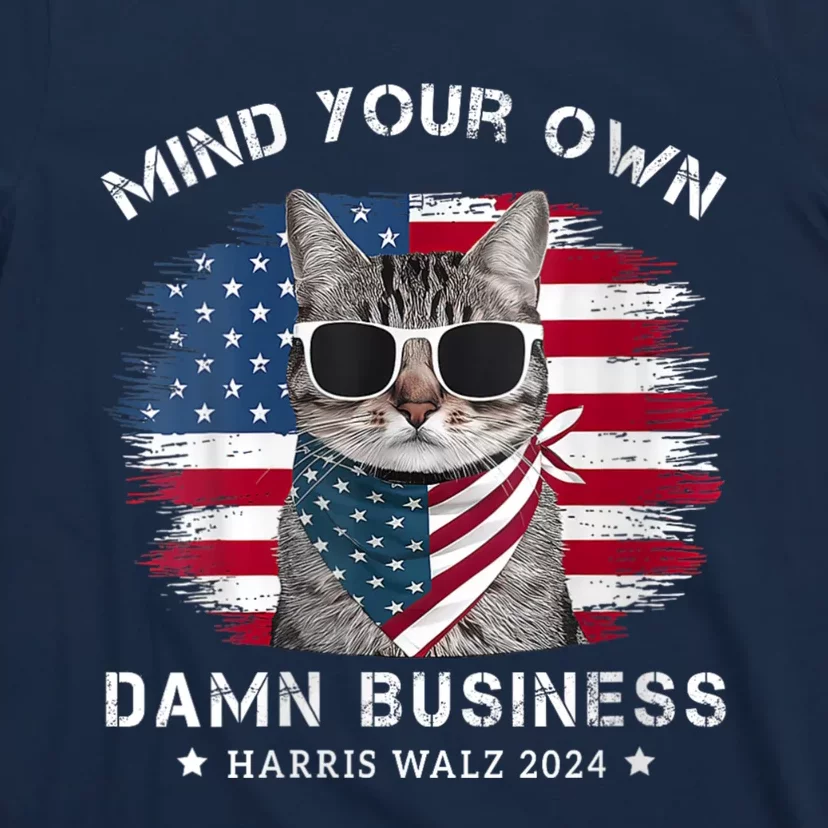 Tim Walz Waltz Mind Your Own Damn Business Funny Cat Design T-Shirt