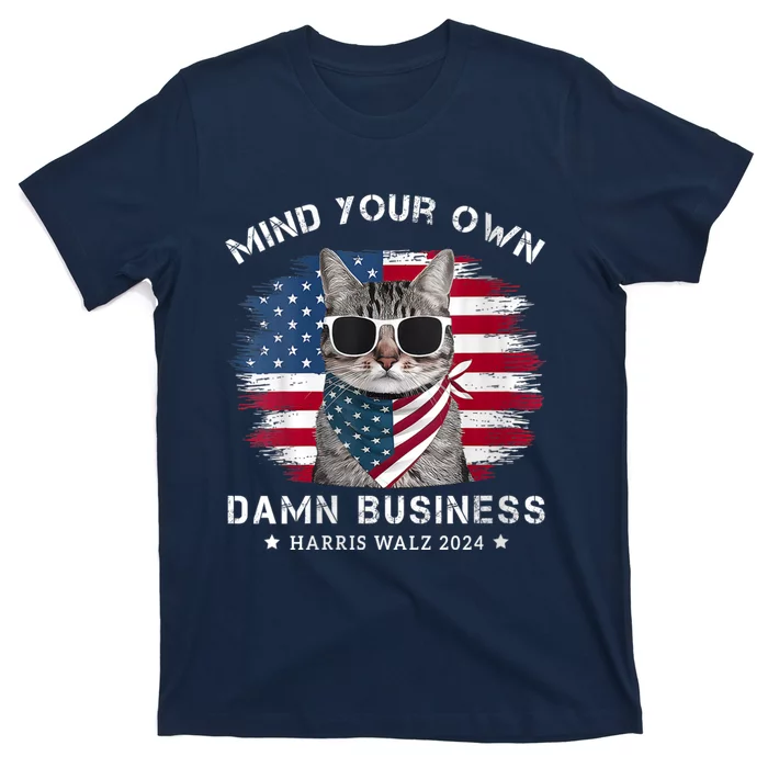 Tim Walz Waltz Mind Your Own Damn Business Funny Cat Design T-Shirt