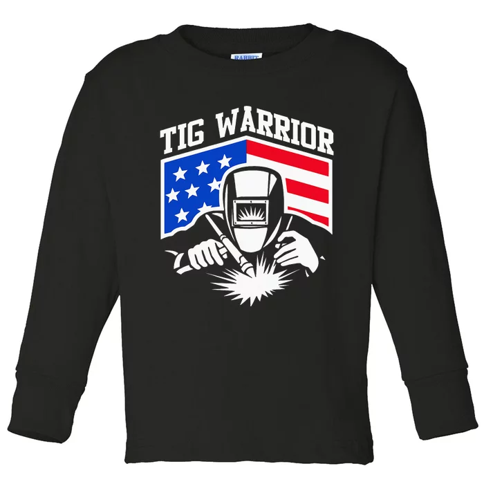 Tig Welding Warrior USA Flag Fabricator Pipefitter Metalwork Toddler Long Sleeve Shirt