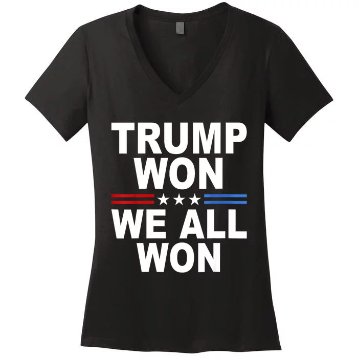 Trump Won We All Won 2024 Usa Flag Gift Women's V-Neck T-Shirt