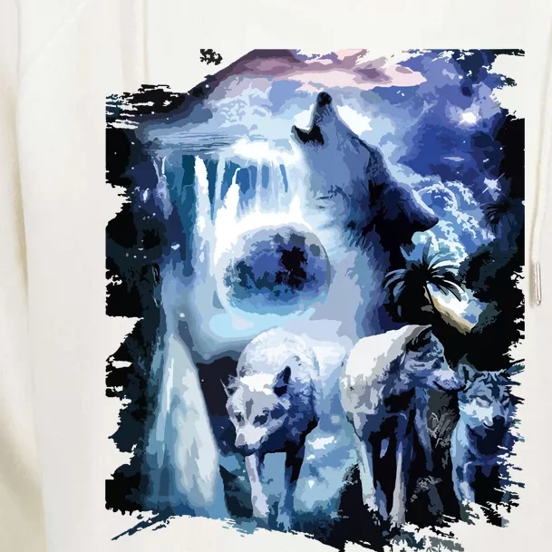 Tropical Wolves Wolf Howling At Moon Womens Funnel Neck Pullover Hood