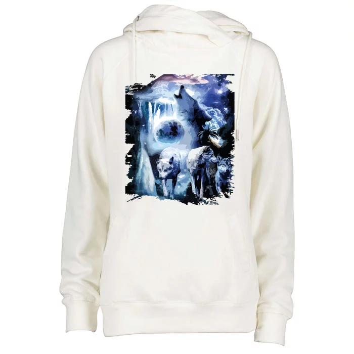 Tropical Wolves Wolf Howling At Moon Womens Funnel Neck Pullover Hood