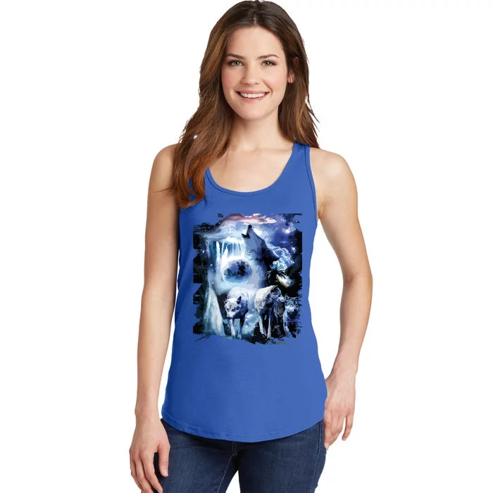 Tropical Wolves Wolf Howling At Moon Ladies Essential Tank