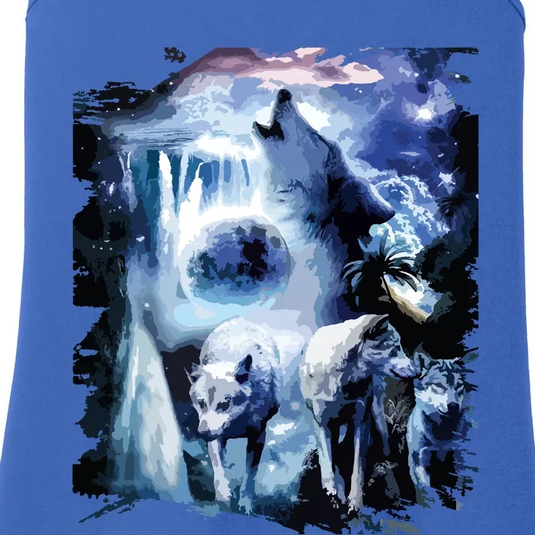 Tropical Wolves Wolf Howling At Moon Ladies Essential Tank