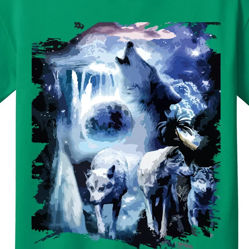 Tropical Wolves Wolf Howling At Moon Kids T-Shirt