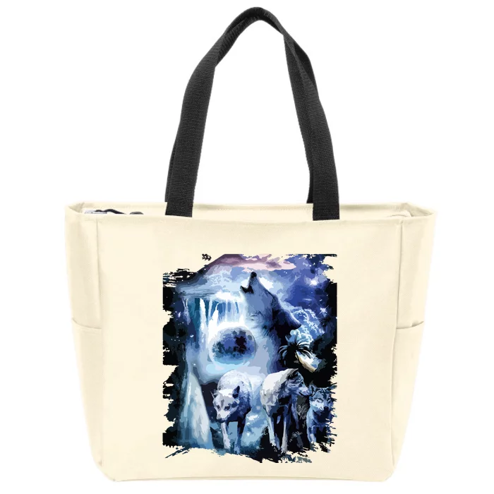 Tropical Wolves Wolf Howling At Moon Zip Tote Bag