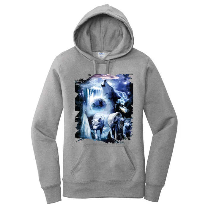 Tropical Wolves Wolf Howling At Moon Women's Pullover Hoodie