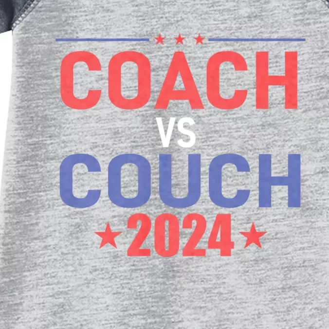 Tim Walz Waltz Vs Jd Vance 2024 Coach Vs Couch Infant Baby Jersey Bodysuit