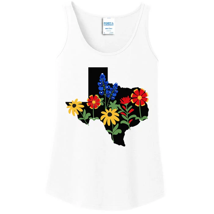 Texas Wildflowers With Bluebonnets Ladies Essential Tank