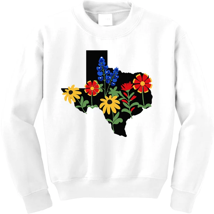 Texas Wildflowers With Bluebonnets Kids Sweatshirt