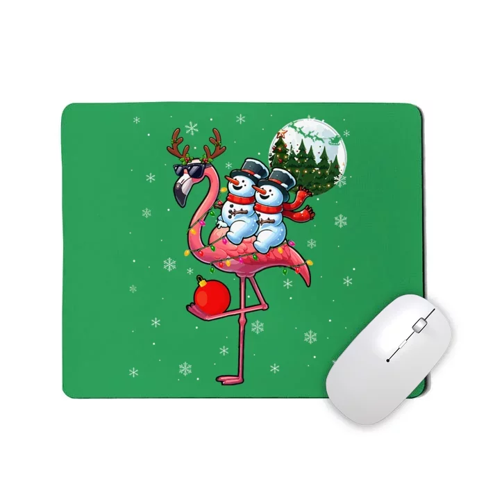 Two Xmas Snowmen Riding Flamingo Reindeer Sunglasses Mousepad