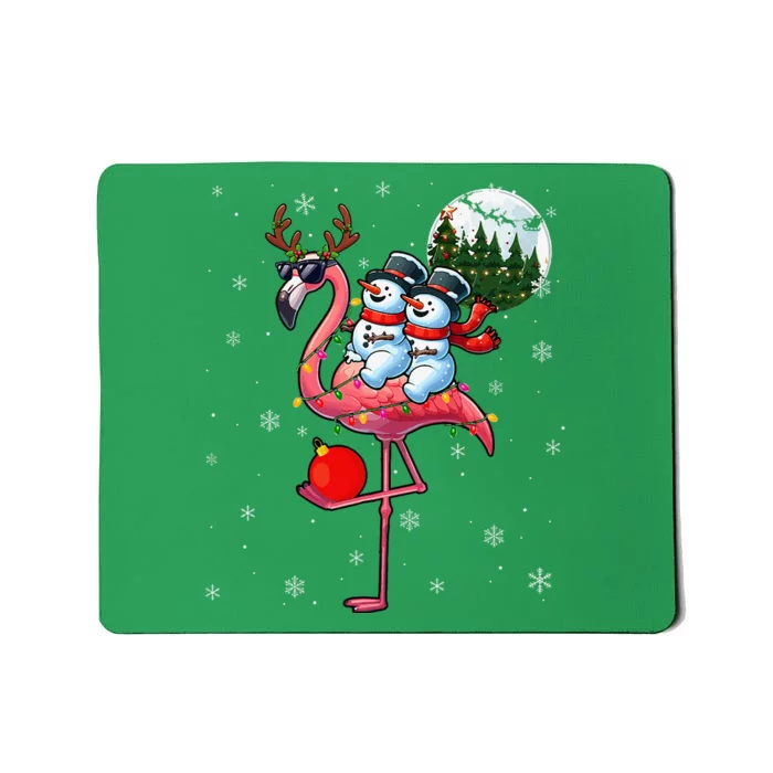 Two Xmas Snowmen Riding Flamingo Reindeer Sunglasses Mousepad