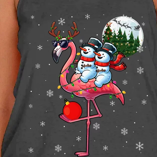 Two Xmas Snowmen Riding Flamingo Reindeer Sunglasses Women's Knotted Racerback Tank