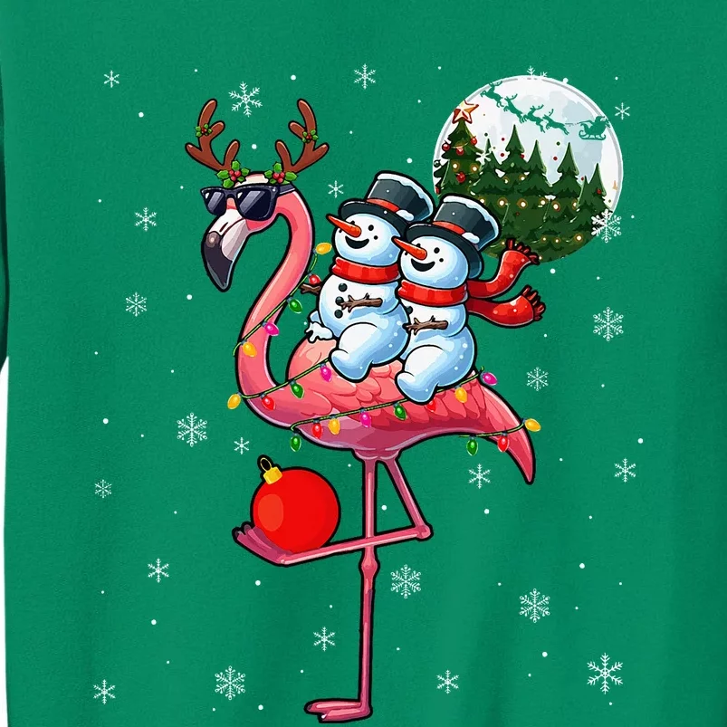 Two Xmas Snowmen Riding Flamingo Reindeer Sunglasses Sweatshirt