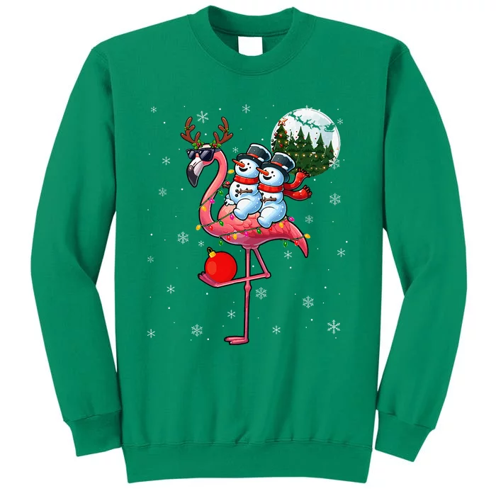 Two Xmas Snowmen Riding Flamingo Reindeer Sunglasses Sweatshirt