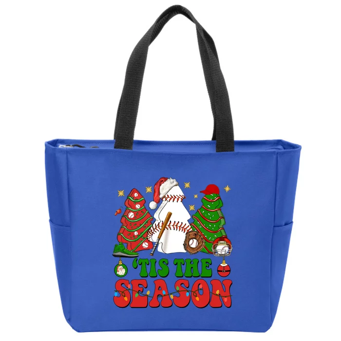 Tis Xmas The Season Baseball Christmas Tree Cakes Debbie Cool Gift Zip Tote Bag