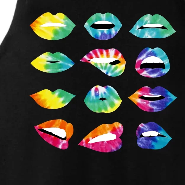 Tye Dye Colorful Hippy Lips Ladies Tri-Blend Wicking Tank