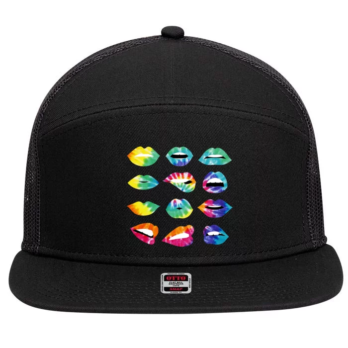 Tye Dye Colorful Hippy Lips 7 Panel Mesh Trucker Snapback Hat