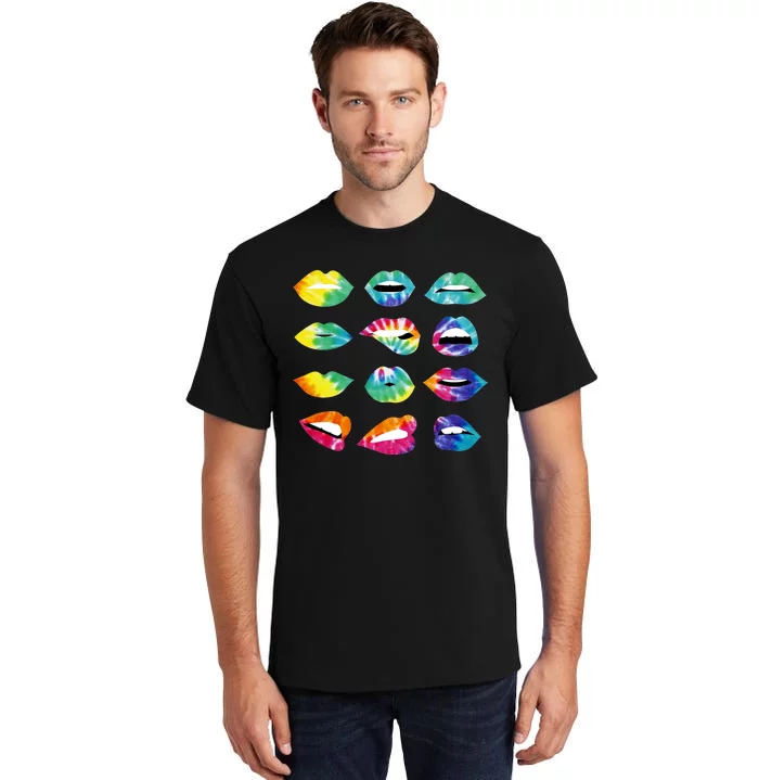 Tye Dye Colorful Hippy Lips Tall T-Shirt