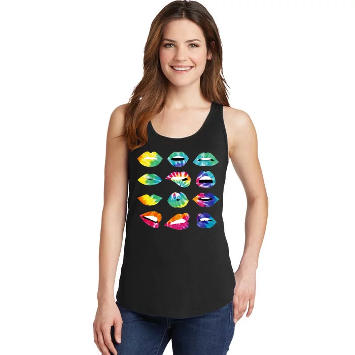 Tye Dye Colorful Hippy Lips Ladies Essential Tank