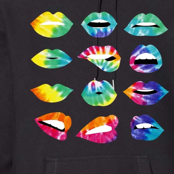 Tye Dye Colorful Hippy Lips Premium Hoodie