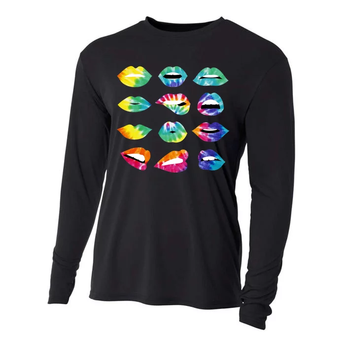 Tye Dye Colorful Hippy Lips Cooling Performance Long Sleeve Crew