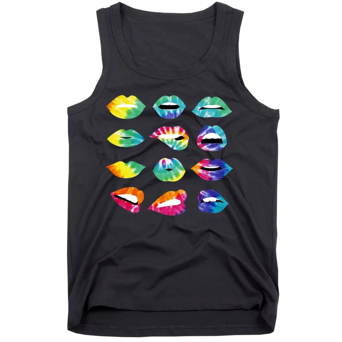 Tye Dye Colorful Hippy Lips Tank Top