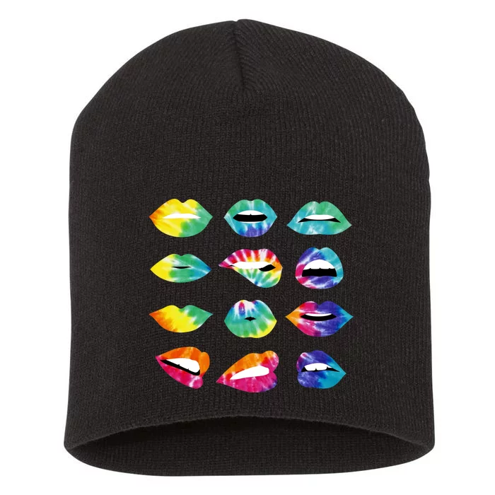 Tye Dye Colorful Hippy Lips Short Acrylic Beanie