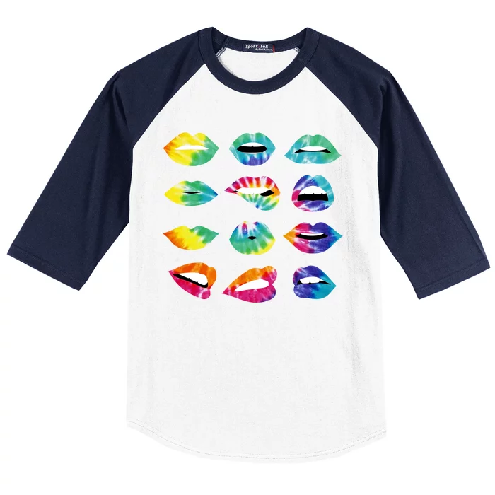 Tye Dye Colorful Hippy Lips Baseball Sleeve Shirt