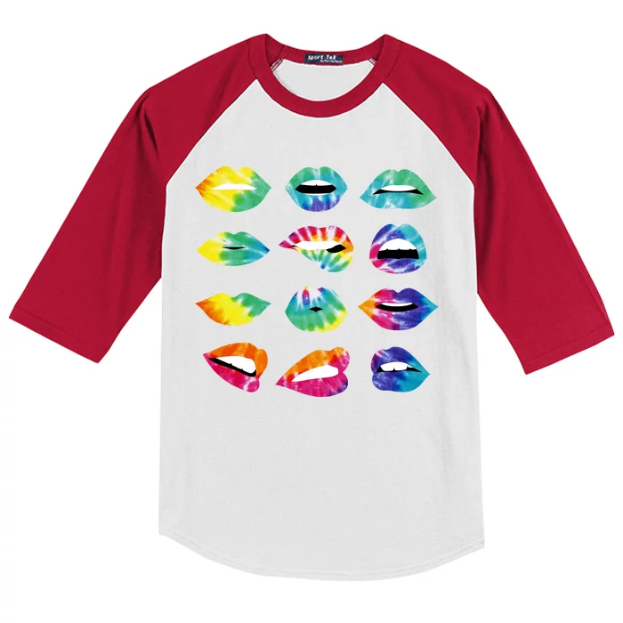 Tye Dye Colorful Hippy Lips Kids Colorblock Raglan Jersey