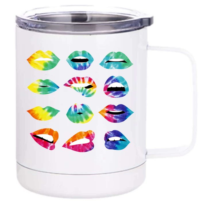 Tye Dye Colorful Hippy Lips Front & Back 12oz Stainless Steel Tumbler Cup