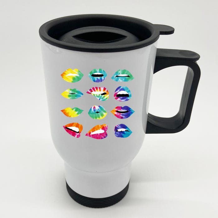 Tye Dye Colorful Hippy Lips Front & Back Stainless Steel Travel Mug