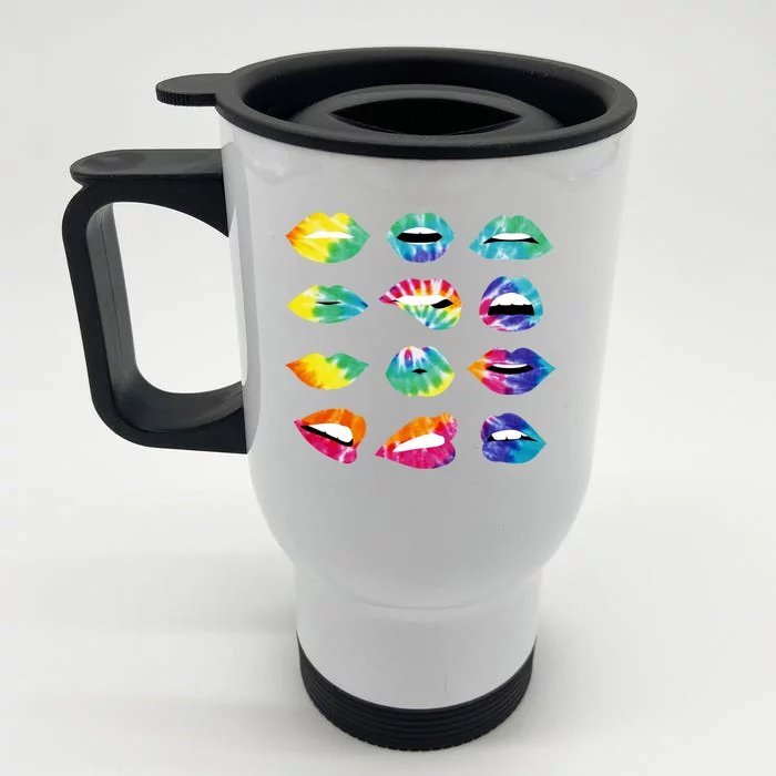 Tye Dye Colorful Hippy Lips Front & Back Stainless Steel Travel Mug