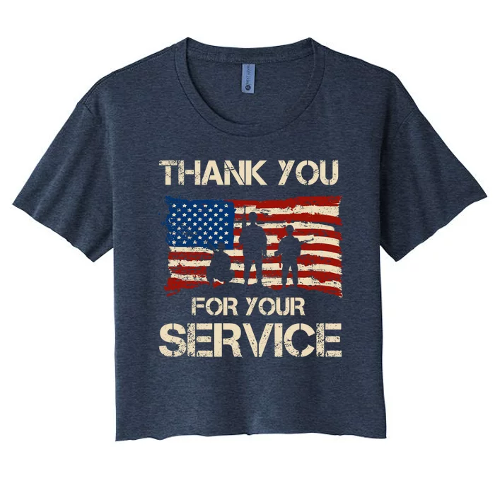 Thank You For Your Service Veterans Day Vintage USA Women's Crop Top Tee