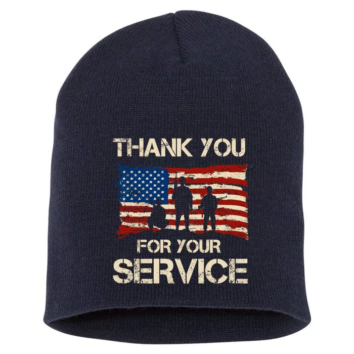 Thank You For Your Service Veterans Day Vintage USA Short Acrylic Beanie