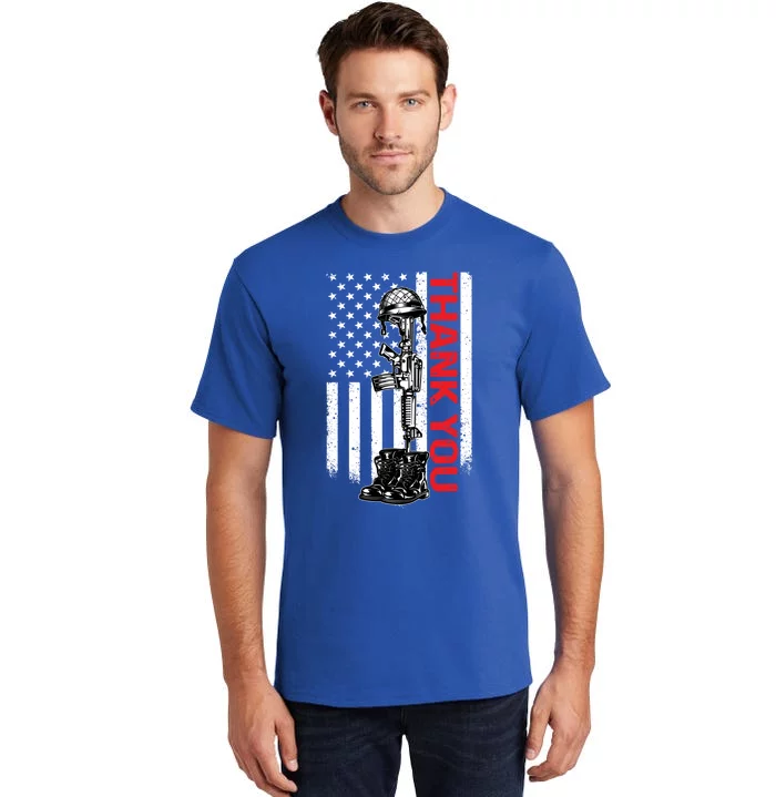 Thank You Flag Veterans 4th July Memorial Day Gift Tall T-Shirt