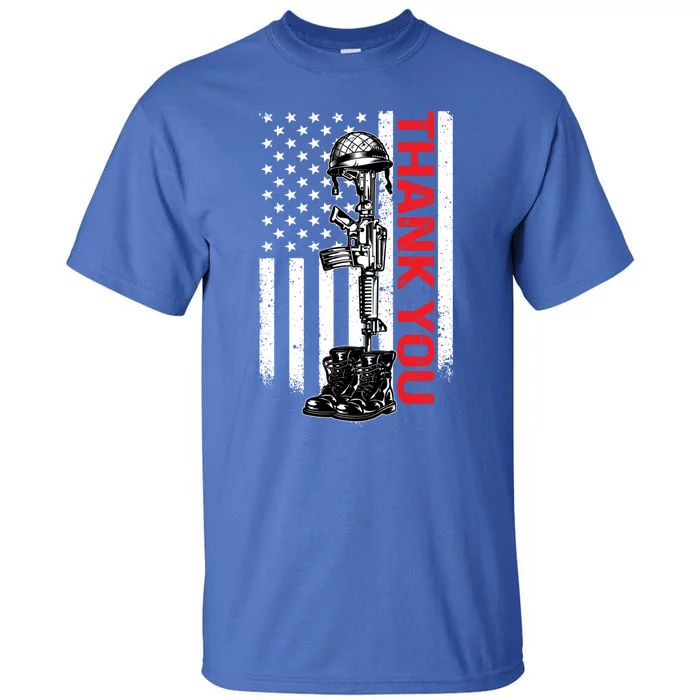 Thank You Flag Veterans 4th July Memorial Day Gift Tall T-Shirt