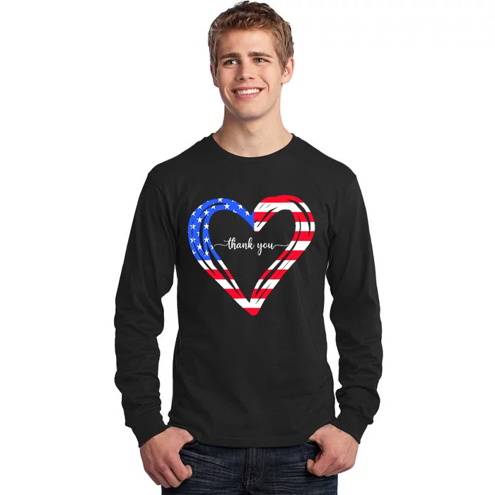 Thank You For Your Services Patriotic Heart Veterans Day Tall Long Sleeve T-Shirt