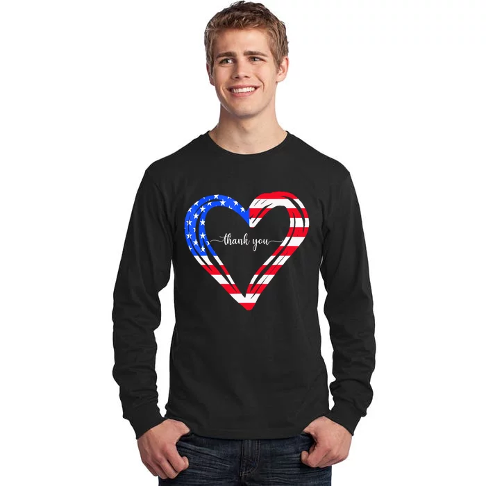 Thank You For Your Services Patriotic Heart Veterans Day Tall Long Sleeve T-Shirt