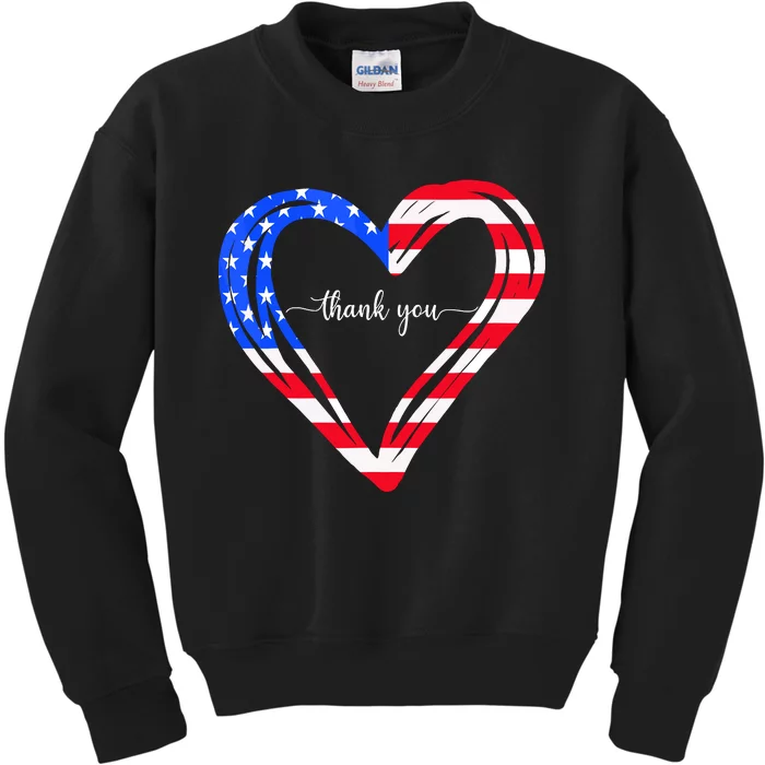 Thank You For Your Services Patriotic Heart Veterans Day Kids Sweatshirt