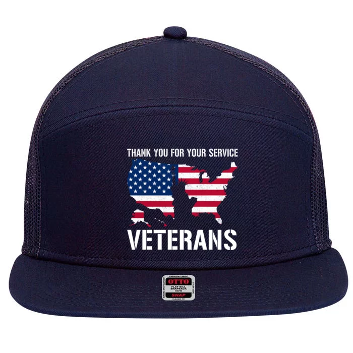 Thank You For Your Service Veterans Gift Veteran Day Gift 7 Panel Mesh Trucker Snapback Hat