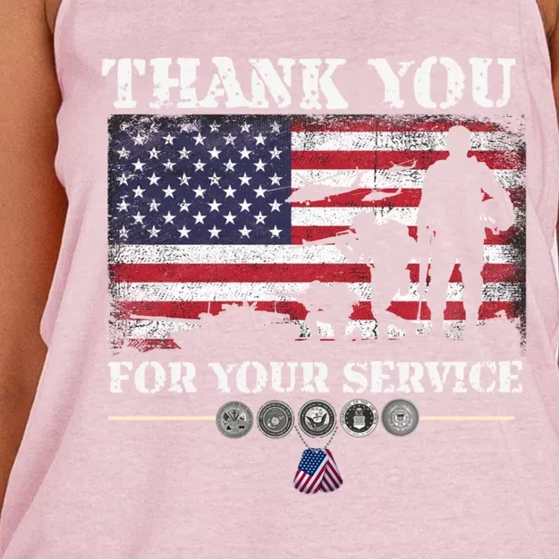 Thank You For Your Service American Flag Veterans Day Meaningful Gift Women's Knotted Racerback Tank