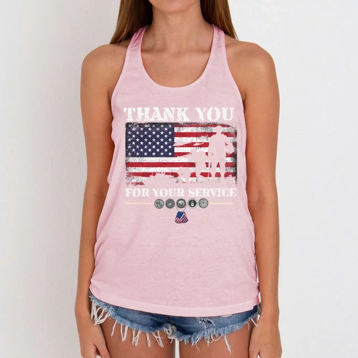 Thank You For Your Service American Flag Veterans Day Meaningful Gift Women's Knotted Racerback Tank