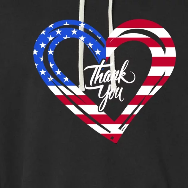 Thank You For Your Services Patriotic Heart Veterans Day Garment-Dyed Fleece Hoodie