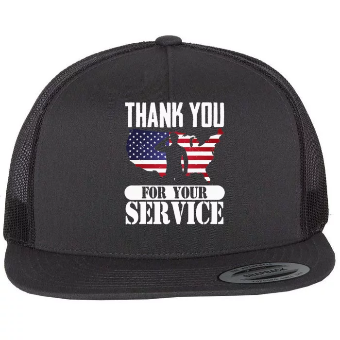 Thank You For Your Service Patriotic Veterans Day Flat Bill Trucker Hat