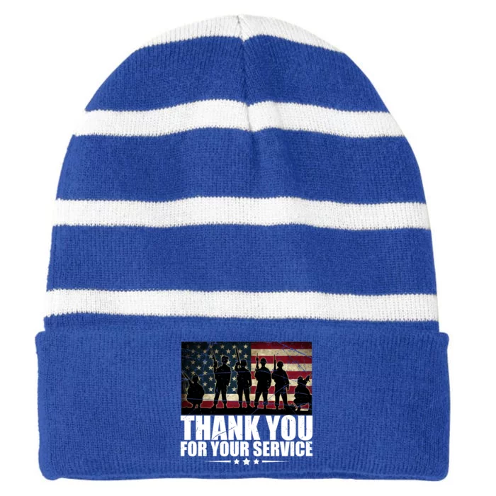 Thank You For Your Service Veteran Day Gift Striped Beanie with Solid Band