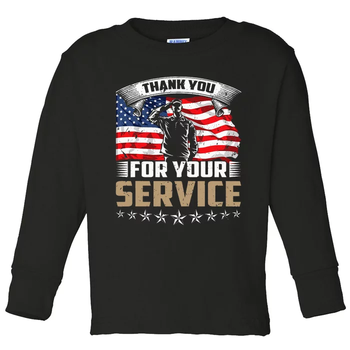 Thank You For Your Service American Flag Veteran Day Toddler Long Sleeve Shirt