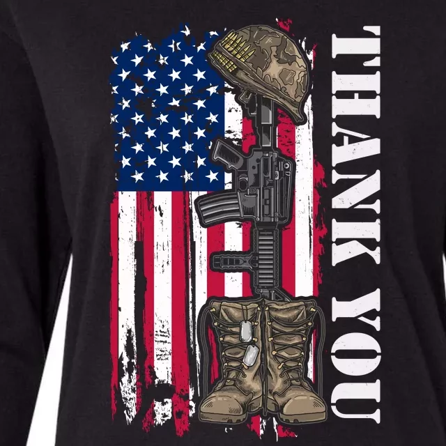 Thank You For Your Service Memorial Day USA American Flag Womens Cotton Relaxed Long Sleeve T-Shirt