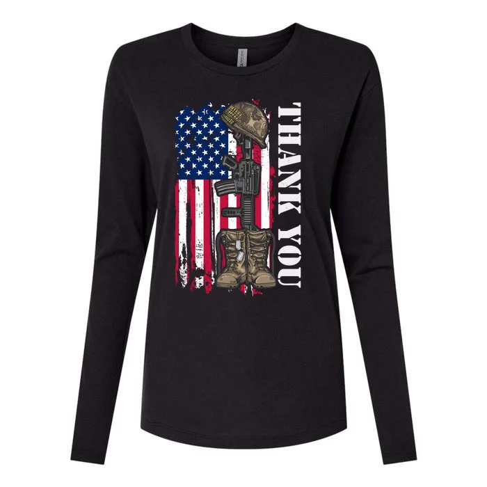 Thank You For Your Service Memorial Day USA American Flag Womens Cotton Relaxed Long Sleeve T-Shirt