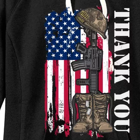 Thank You For Your Service Memorial Day USA American Flag Women's Fleece Hoodie